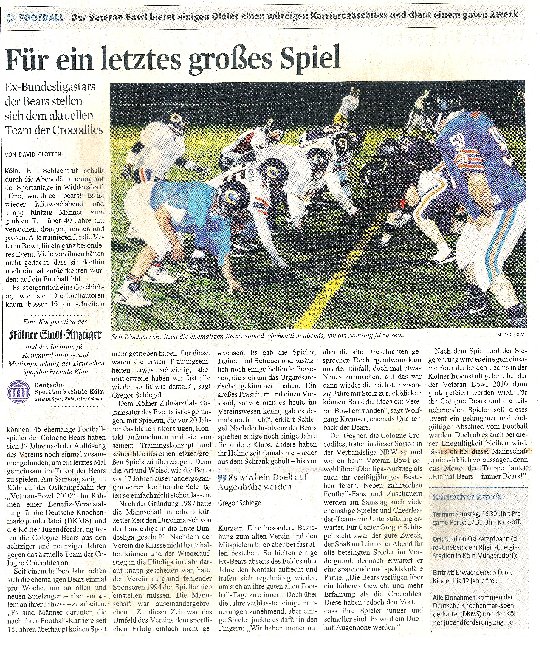Artikel Kölner Stadtanzeiger am 20.10.2010 über den Veteran Bowl